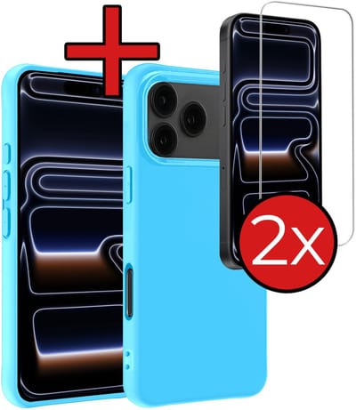 Hoesje - Met 2x Screenprotector - Geschikt voor iPhone 17 Pro / 18 Pro - Sterk & Shockproof - Telefoon Hoes - Back Cover - Siliconen Case - Telefoonhoes - Lichtblauw