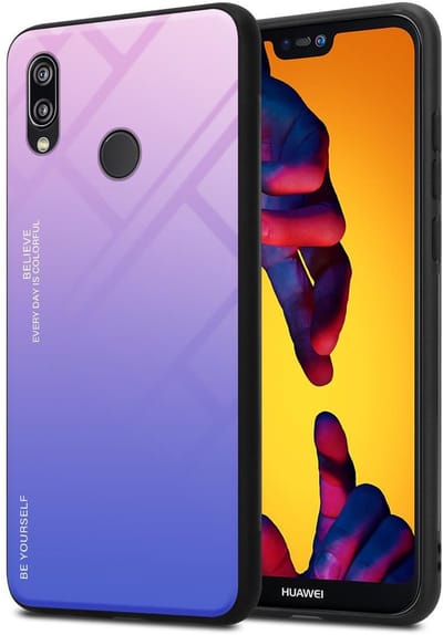 Cadorabo Hoesje geschikt voor Huawei P20 LITE 2018 / NOVA 3E in ROZE - BLAUW - Tweekleurige beschermhoes van TPU-silicone Case Cover en achterzijde van gehard glas