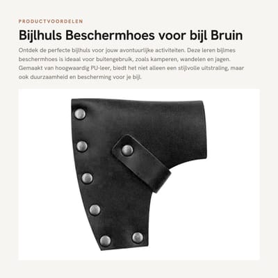 Dailygoods- Bijlhuls Hoogwaardig Leer - Beschermhoes - Verstelbare Riem - Voor Buiten - Kamperen/Wandelen/Jagen - Afmetingen 10,5 x 9 x 4 cm - Bijlhoes