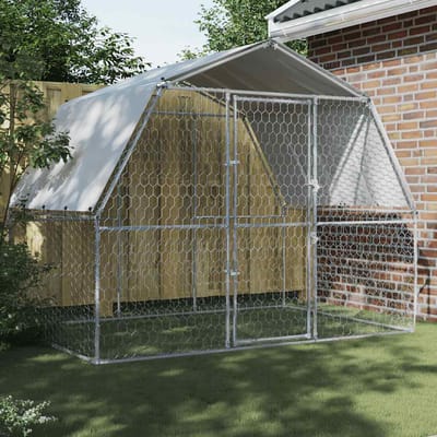 vidaXL - Hondenkennel - met - dak - en - deur - gegalvaniseerd - staal - zilverkleurig