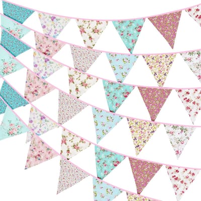 Dailygoody - Bunting - Feestdecoratie - Herbruikbaar - Blauw en Paars - Vlaggenlijn - Geschikt voor Binnen en Buiten - 36 Stuks