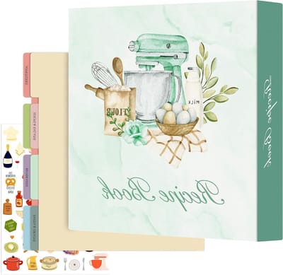 Receptenmap met 3 Ringen voor Koken, DIY Kookboek met 8 Verdelers en Stickers, Groene Leerlook voor Persoonlijke Recepten