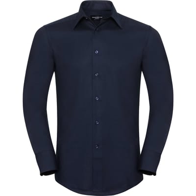 Russell Collection Heren Oxford Easy-Care Getailleerde Overhemd met Lange Mouwen (Heldere marine)