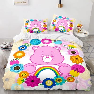 Dessin Animé Anime Bisounours Housse de Couette Ensemble Taie d'Oreiller Kawaii Bisounours Ensemble de Literie pour Enfants Décoration Taille Simple Double Queen King US Twin(172*218cm)3pcs