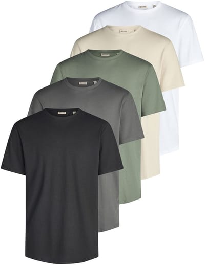 Only & Sons Heren T-Shirt ONSJEFF LONGY 5 Pack Set regular fit Veelkleurig S Ronde Hals Volwassenen Long Fit / Multi-Pack