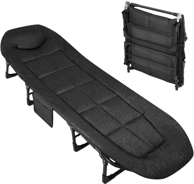 RosaBloom Ligbed - Opvouwbaar campingbed - Stretchbed met kussen & hoofdkussen - Verstelbare rugleuning - Tot 200 kg belastbaar - 200x60x30 cm - Zwart