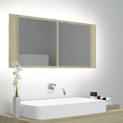 vidaXL - Badkamerkast - met - spiegel - LED - acryl - sonoma - eikenkleurig