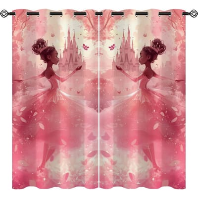 Balletgordijn geschikt voor Meisjes Kinderen Tiener Slaapkamer Raamgordijn Ballerina Meisje Maanlicht Bloem decoratief gordijn 2 panelen 100W130H(CM)40x51in&Grommet Top