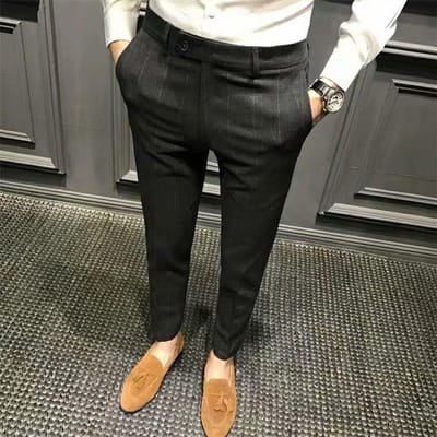 Geruite Casual Broek voor Heren, Slim Fit Heren, Britse Korte Broek voor Heren, Pakbroek 33 black