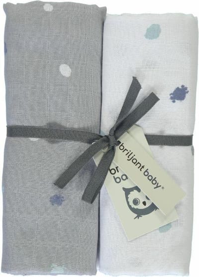 Briljant Baby Inbakerdoek Swaddle Hydrofiel 120 x 120 - Sunny - Grijs - 2 Stuks