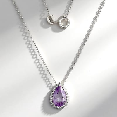 Cavill - Luxe Damesketting - 925 Sterling Zilver - Lavendel Amethist 1,18 ct Peervormig - Witte Topaas 0,16 ct Rond Pave - Elegant & Modern