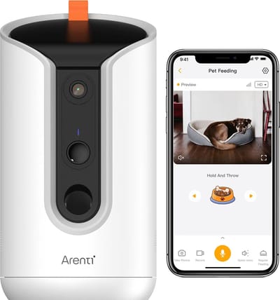 Arenti Petcam1 Huisdiercamera met Snackdispenser - Hondencamera - Kattencamera - Petcam - 32GB 3MP Petfeeder - Dual-Band Wifi