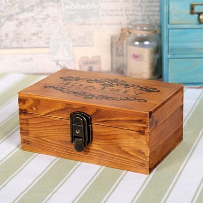 Houten Sieradenkist - Snuisterij Borst - Decoratie & Opslag - Vintage Kunstzinnige Print - 22x14x10 cm - Hout