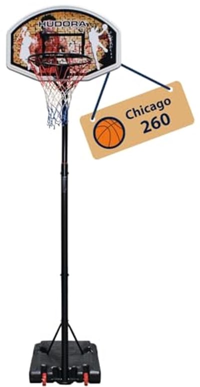 Hudora Chicago Basketbalstandaard, in hoogte verstelbaar, 206-260 cm, voor kinderen, jongeren en volwassenen, basketbalkorf met standaard en wielen