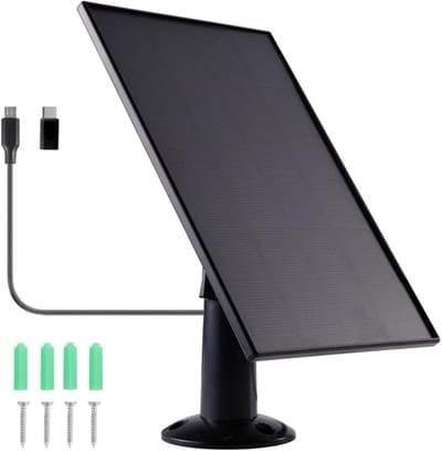 Zonnepaneel - Camera Charger - Continue Stroom - IP66 Weerbestendig - 8 Watt - Zwart