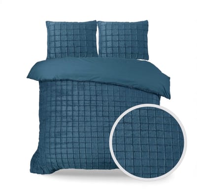 Husch Teddy Fleece Faux Fur Dekbedovertrek Petrol - Tweepersoons - 200x200/220 cm - Heerlijk Zacht