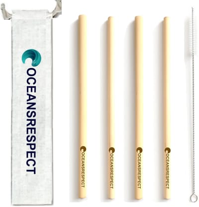 Set van 6 producten Duurzaam bamboe 4 bamboe rietjes + katoenen etui + schoonmaakborstel 6st