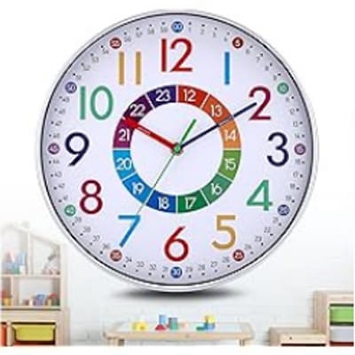Klok-Wandklok -Wandklok voor het leren van de tijd- 30 cm- voor kinderkamer- kleurrijke cijfers-creatief en gemakkelijk te lezen.