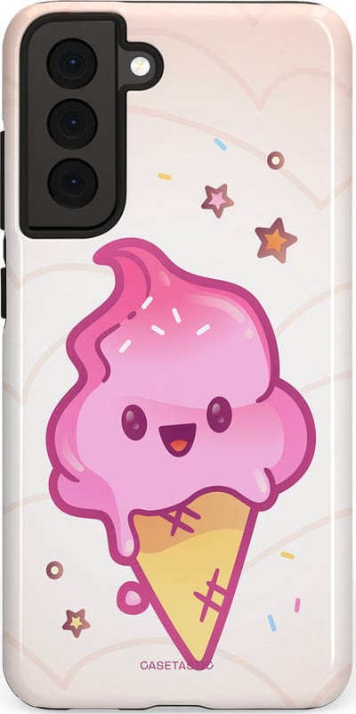 Casetastic Hoesje Geschikt voor Samsung S21 FE - Stijlvolle Beschermende Duo-layer Case - Roze Kawaii Dessert