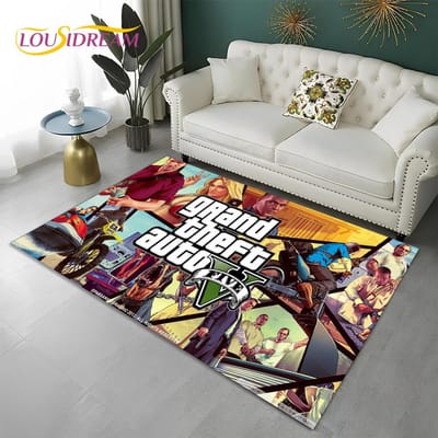Grand Theft Auto Games 3D GTA Gamer Tapijt Vloerkleed voor Thuis Woonkamer Slaapkamer Bank Deurmat Decor, Kindergebied Vloerkleed Antislip Vloermat 40x60cm