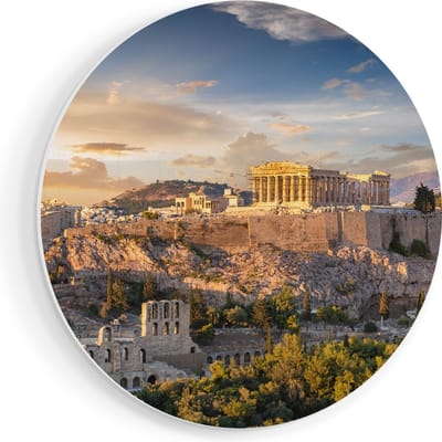 Artaza Forex Muurcirkel Akropolis van Athene, Griekenland - Architectuur - 80x80 cm - Groot - Wandcirkel - Rond Schilderij - Wanddecoratie Cirkel