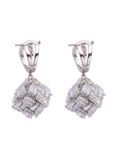 AVANT-GARDE PARIS Dainty Drop Earrings - Zilver 1.5cm x 3.5cm - 1 stuk - Rhodium Plated met geometrisch patroon