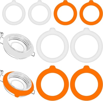 Airtight Silicone Sealing Ringen voor Glazen Potten - 8 Stuks, Geschikt voor Diverse Maten, Vervangingsrubber, Wit en Oranje, Lekvrije Oplossing voor Inmaakpotten