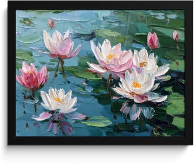 Poster in lijst - Fotolijst 40x30 cm - Posters - Waterlelies - Bloemen - Roze - Water - Posterlijst zwart - Decoratie - Wanddecoratie woonkamer - Muurdecoratie slaapkamer
