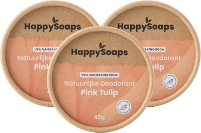 HappySoaps Pink Tullip – Halfjaar Box Deodorant Voordeelverpakking – 3× Natuurlijke Deodorant Gevoelige Huid – Plasticvrij & Vegan