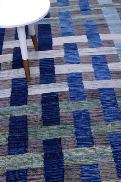 Blauw Tapijt Laagpolig Handgeweven Wollen Vloerkleed - Koho Afghan Modern Kelim 296x203 - 296x203cm- Modern - Woonkamer - Salon - Slaapkamer - Eetkamer