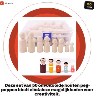 Dailygoods- Peg-poppen 50 Stuks - Onvoltooide Houten Figuren - Doe-het-zelf Kunst - Schilderen - Woondecoratie - Complete Familieset