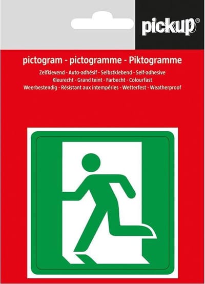 Pickup pictogram Aufkleber 7,5x7,5 cm Notausgang links