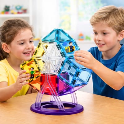 MAGPLAYER Magnetische Tegels Reuzenrad 46 Delig – Ferris Wheel Bouwset – Magnetisch Bouwspeelgoed – Vanaf 3 Jaar
