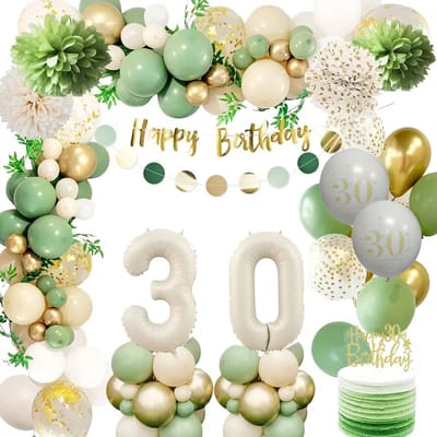 FeestmetJoep® 30 jaar feestpakket Beige / Goud & Groen 67-delig - 30 jaar verjaardag versiering - 30 jaar slingers - 30 jaar ballonnen - Feestversiering voor man & vrouw Groen / Goud - 30 jaar verjaardag man / vrouw - 30 jaar versiering