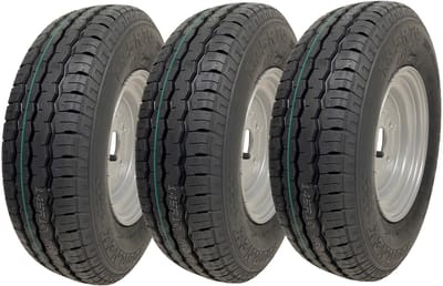 145R10 Aanhangwagenwiel, band 10 inch, 500 kg, 84/82N, 4 bouten, 4 inch PCD, E-keur (set van 3)