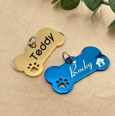 Luxe Hondenpenning Botje met Gravure | Blauw | RVS Hondenpenning Botje | Hondenbotje Penning Graveren | Petshop Seven®