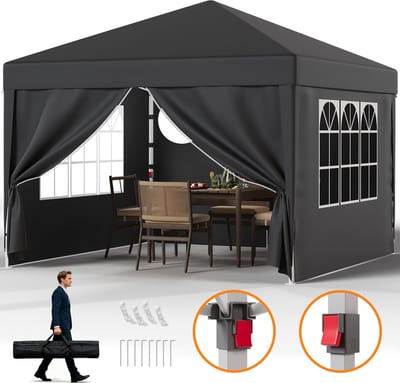 Partytent-Opvouwbaar Tuinpaviljoen 3x3 m met Zijwanden–Waterdicht & UV-bestendig–opbergtas–30 seconden pop-up opzet–Grijs