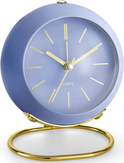 Retro wekker analoog zonder tikken, met nachtlampje, geruisloos, werkt op batterijen, eenvoudige bediening en luid alarm-lila