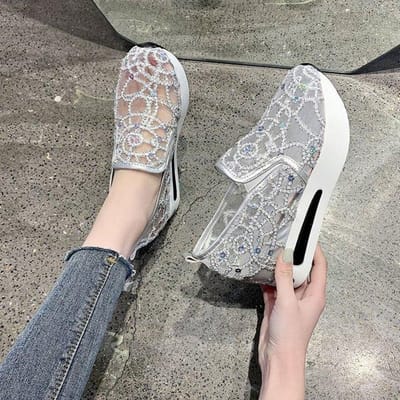 Femmes chaussures compensées paillettes maille respirant chaussures femmes or argent plate-forme baskets femmes hauteur augmentant chaussures à semelles compensées décontracté 40 argenté