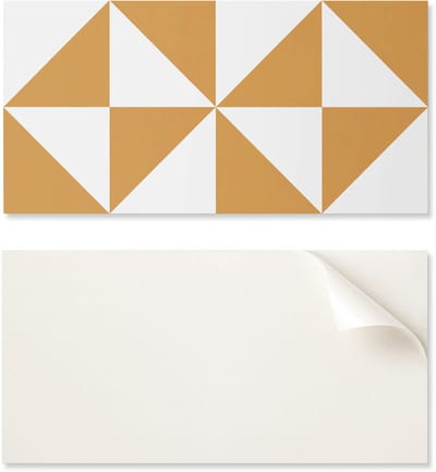 Zelfklevend PVC-paneel voor de eetkamer, 100x50 cm, met geometrische driehoeken in vierkanten.