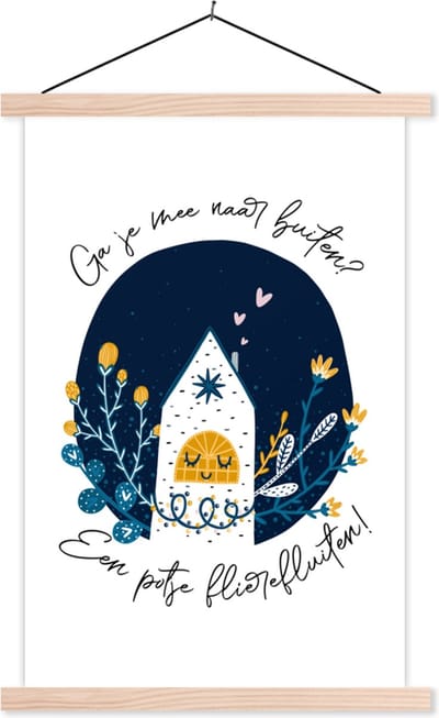 Posterhanger incl. Poster 40x60 cm - Schoolplaat - Ga je mee naar buiten? - Spreuken - Quotes - Textielposter - Blanke latten