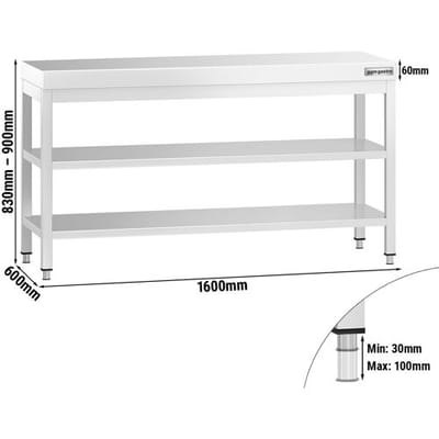 GGM Gastro Edelstahl Arbeitstisch PREMIUM - 1600x600mm - mit Grundboden & Zwischenboden Zilver
