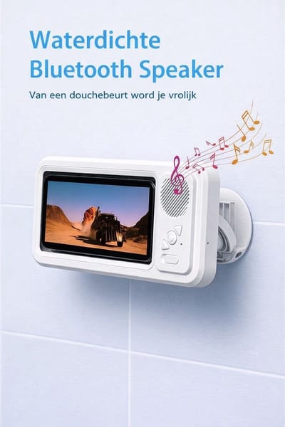 Waterdichte telefoonhouder met speaker voor badkamer - Douche - Ophangbare telefoonhoes met geluid speaker - Touchscreen - Geschikt voor bijna alle telefoons - Sterke plakkracht - wit