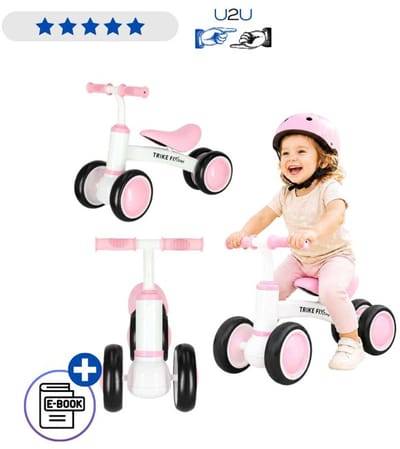 Trike Fix Tiny V2 Loopfiets Roze - Speelgoed 2 jaar - Vierwielige Balansfiets Voor Peuters - Kinder Loopfiets Zonder Pedalen - Stalen Frame - Ergonomisch Zadel - Anti Slip Handgrepen - Veilig Kinderfietsje Vanaf 18 Maanden Met Ebook