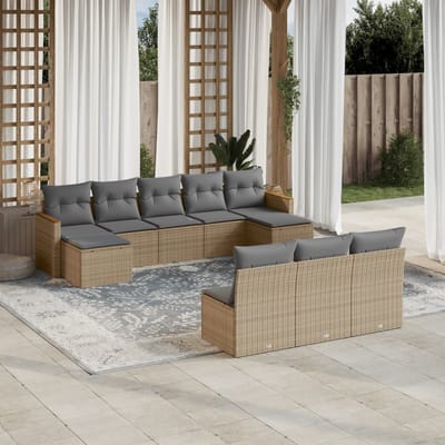 vidaXL - 10-delige - Loungeset - met - kussens - poly - rattan - gemengd - beige