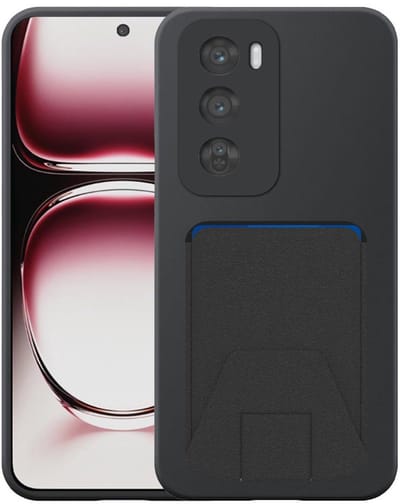 Geschikt voor Oppo Reno 12 Pro Telefoonhoesje met Verstelbare Leren Pasjeshouder - Flexible Back Cover Case Siliconen TPU with Adjustable Leather Cardslot - Zwart - Smartphonica geschikt voor Oppo Reno 12 Pro