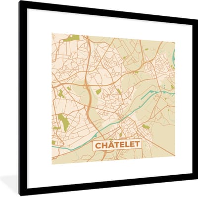 Fotolijst incl. Poster - Plattegrond - Kaart - België - Châtelet - Stadskaart - 40x40 cm - Posterlijst