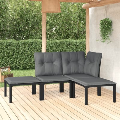 vidaXL - 4-delige - Loungeset - poly - rattan - zwart - en - grijs