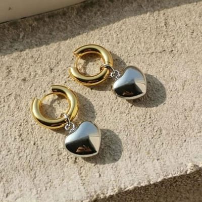 Boucles d'oreilles créoles minimalistes en forme de cœur avec pendentif en forme de cœur, couleur or et argent, style urbain, mode coréenne, bijoux, cadeau gray