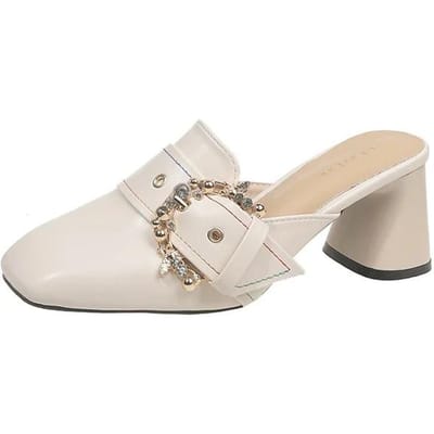 Mules une ligne pour femmes en cuir d'été nouveau talon moyen talon épais semelle souple antidérapant design de luxe, pour femmes 40 blanc cassé